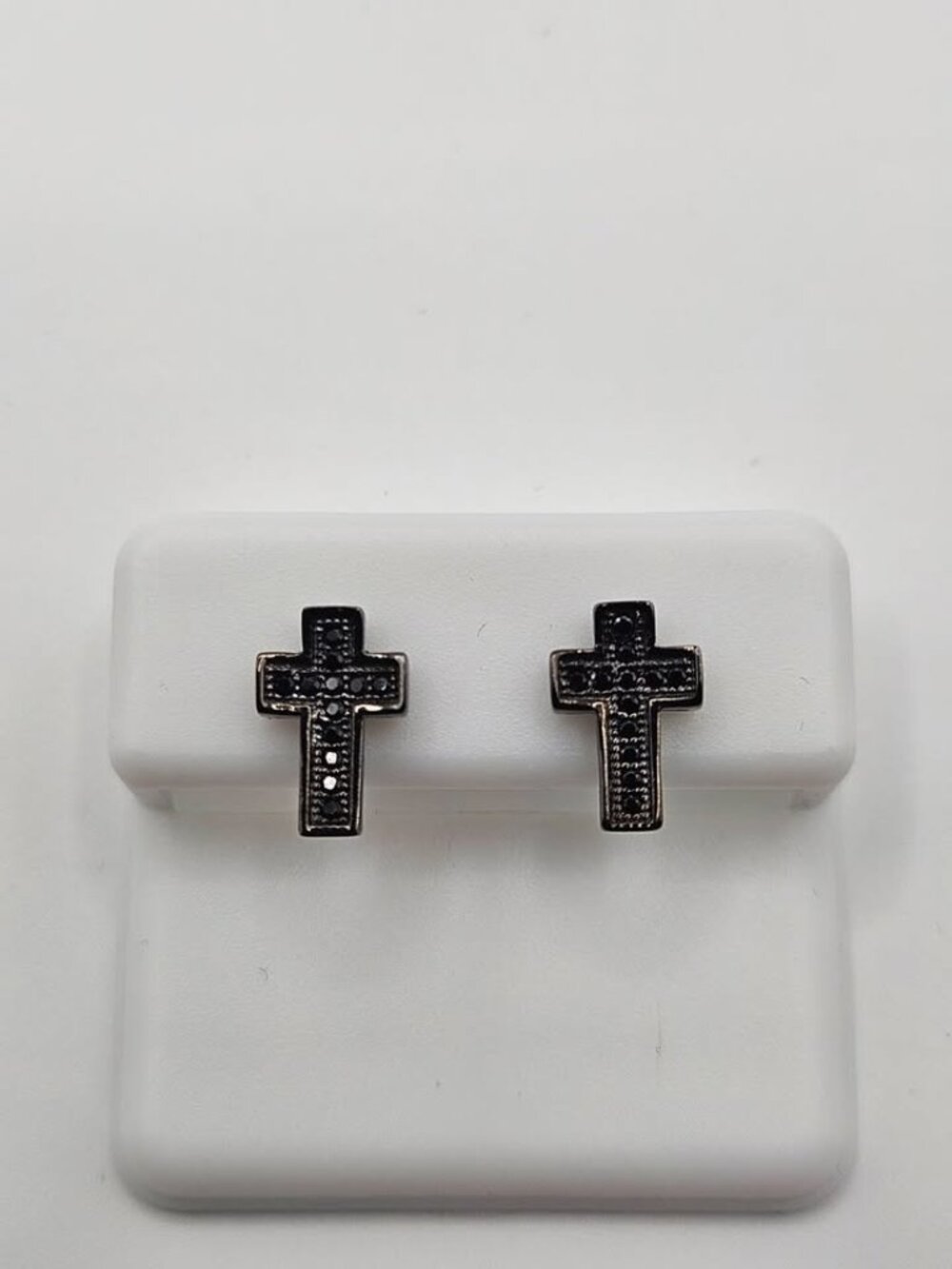 .925 Sterling Silver Black Moissanite Cross Stud Earrings – Passes Diamond - Picture 1 of 4
